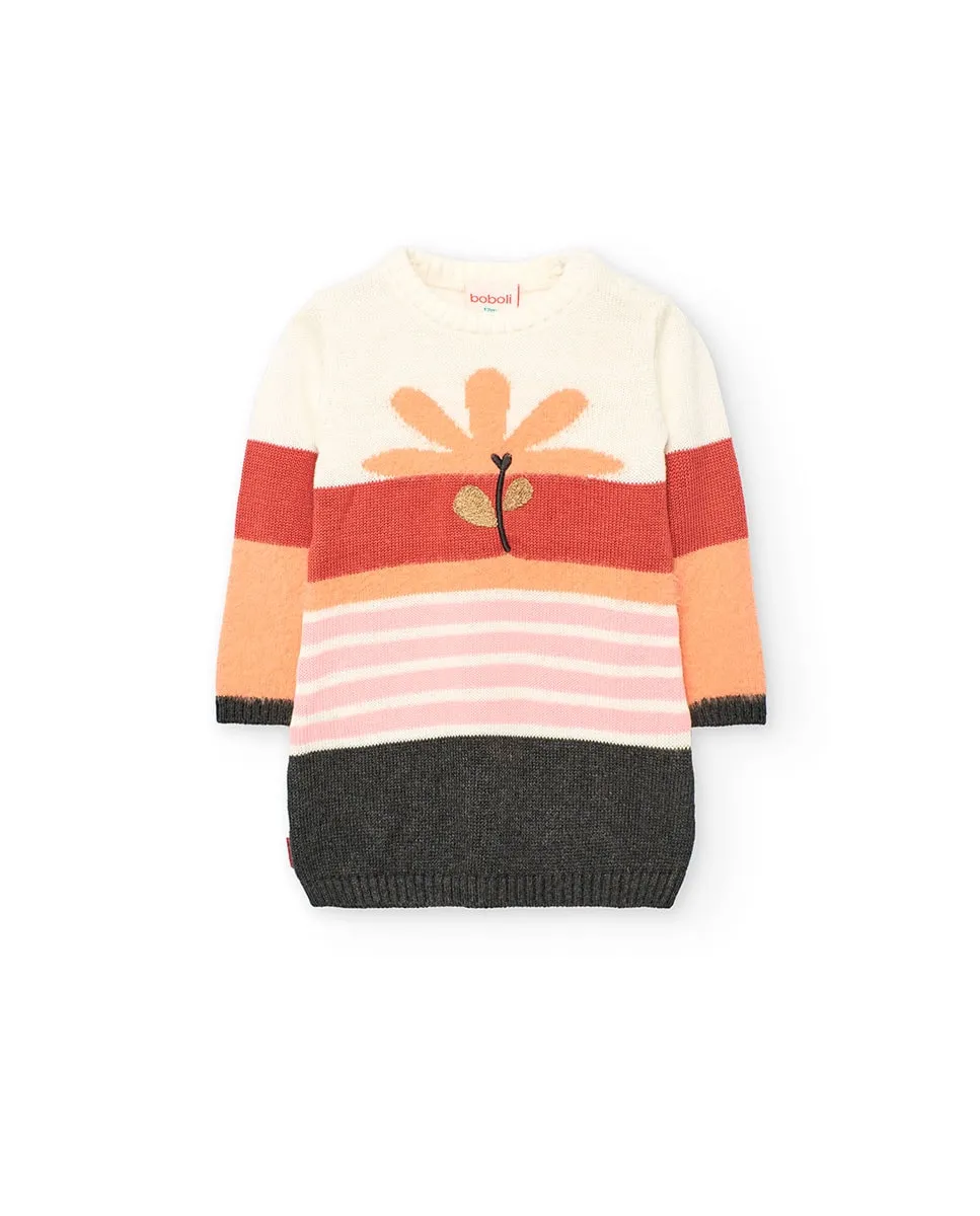 

Вязаное платье для девочки с полосатым принтом и круглым вырезом Boboli, мультиколор