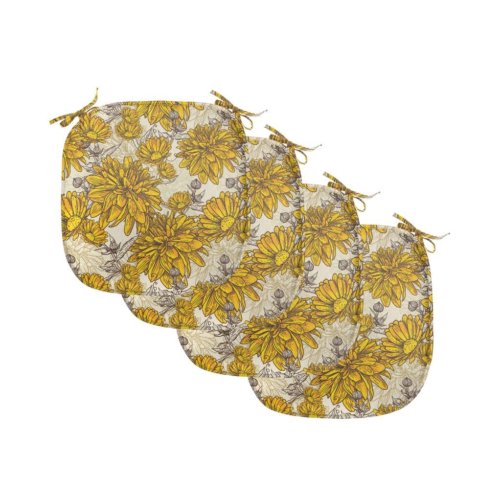 

Подушки на обеденный стул ABAKUHAUS с цветочным принтом, винтажный букет ботаники, декоративная водонепроницаемая подушка с ремнями для кухонных сидений, 40 см x 40 см — упаковка из 4 шт., земляно-желтый, бежевый