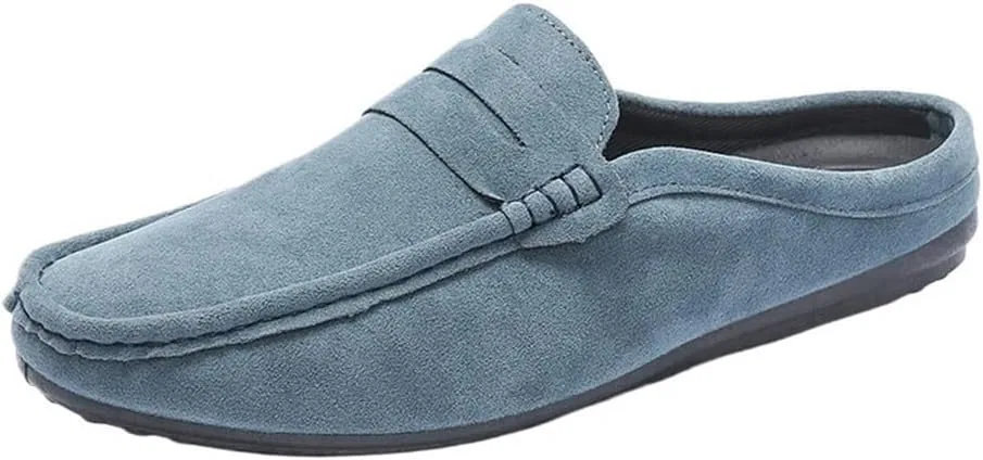Лоферы замшевые мужские, Slip On, Flexible Round Toe Comfort Anti Slip Sole Fashion Casual Half Driver, синий UOPYNE