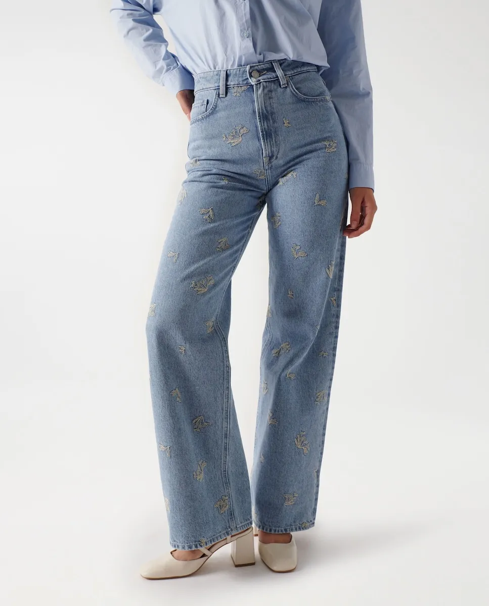 

Женские джинсы прямого кроя с широкими штанинами и принтом Salsa Jeans, синий