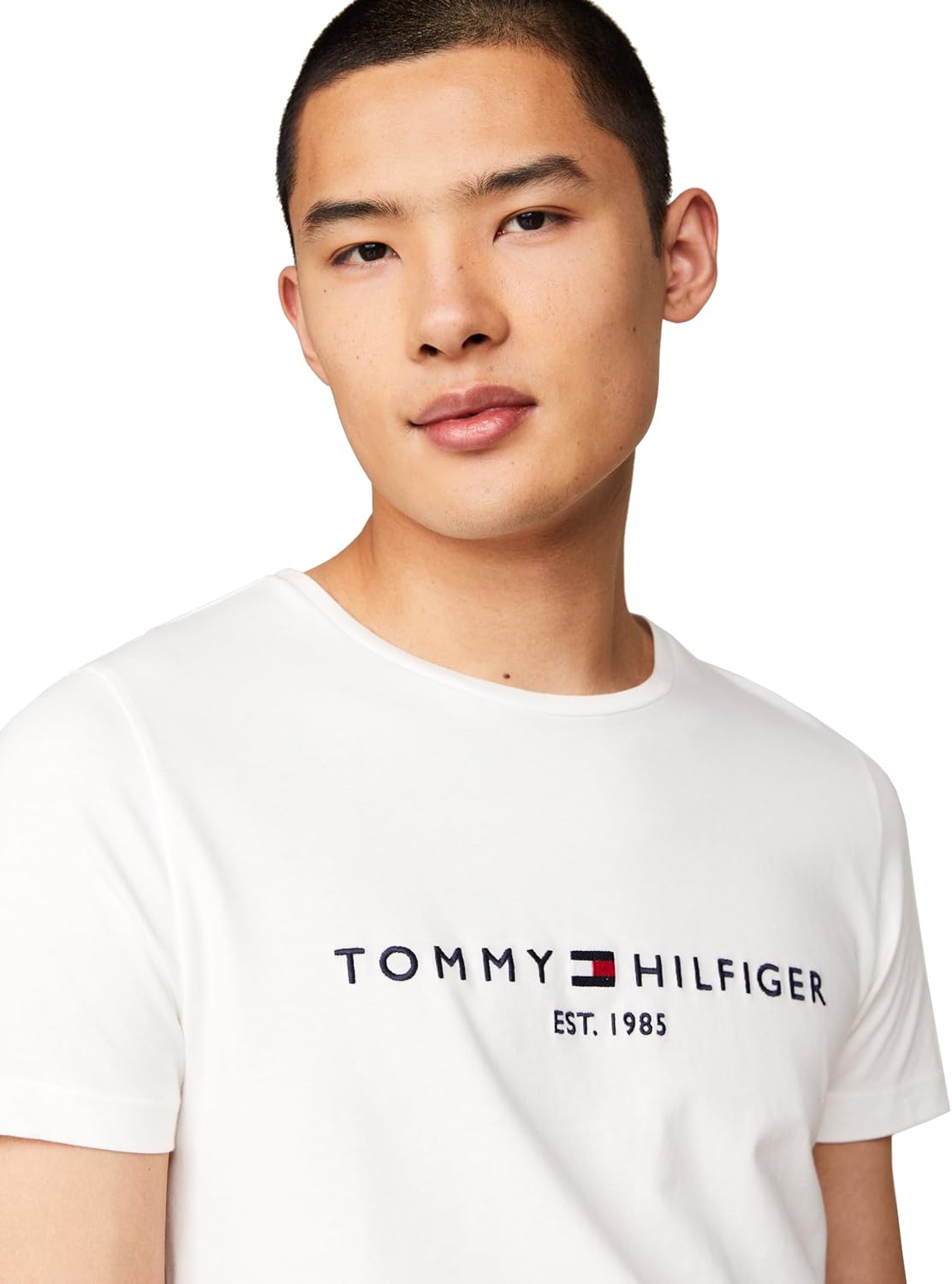 Мужские хлопковые футболки Tommy Hilfiger с коротким рукавом и вышитым логотипом, Snow White — фото 2