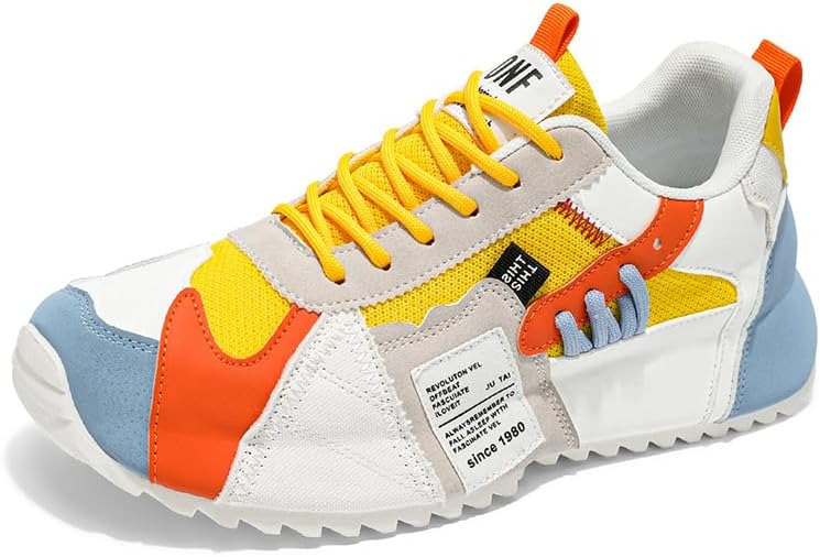 

Повседневные спортивные кроссовки, дизайн с блоками цвета, белый, желтый, оранжевый, синий, сетчатая и кожаная конструкция, ретро стиль для бега, удобные прогулочные обувь Generic