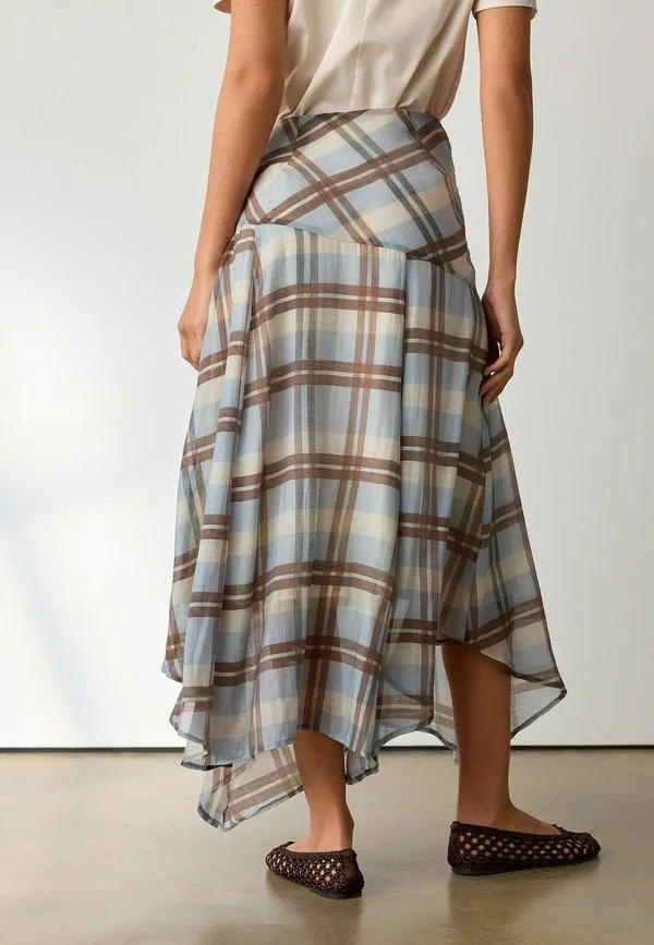 Асимметричная макси-юбка с годетом стандартного кроя Next, Blue Brown Check — фото 3