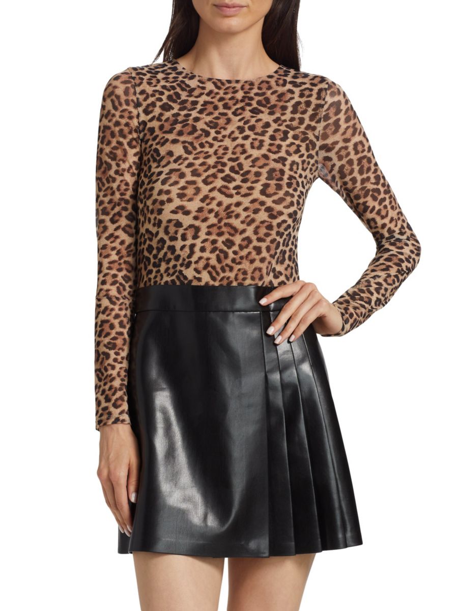 

Мини-платье Chara Pieced с плиссировкой Alice + Olivia, цвет Leopard Love Black