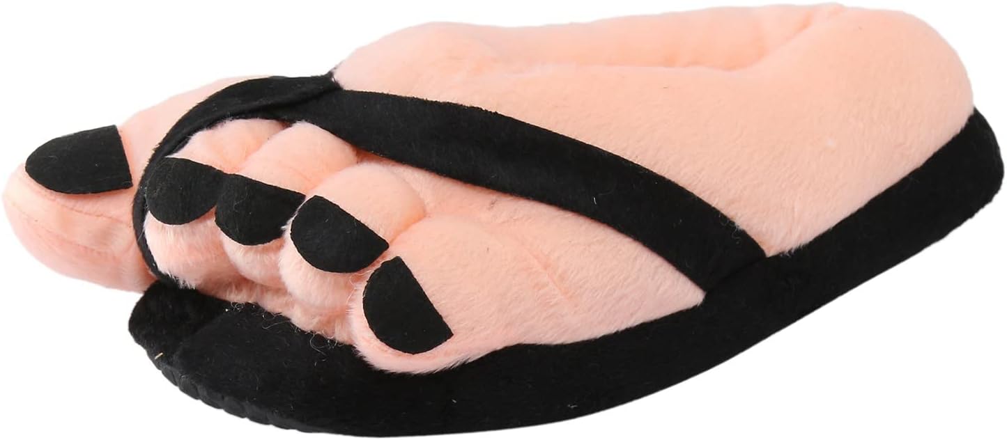 

Большие домашние тапочки, мультяшные тапочки для больших пальцев ног, теплые зимние тапочки для мужчин и женщин, забавные плюшевые домашние тапочки Generic, черный