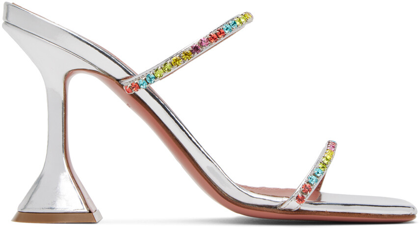 

Серебристые босоножки на каблуке Amina Muaddi Gilda Slipper