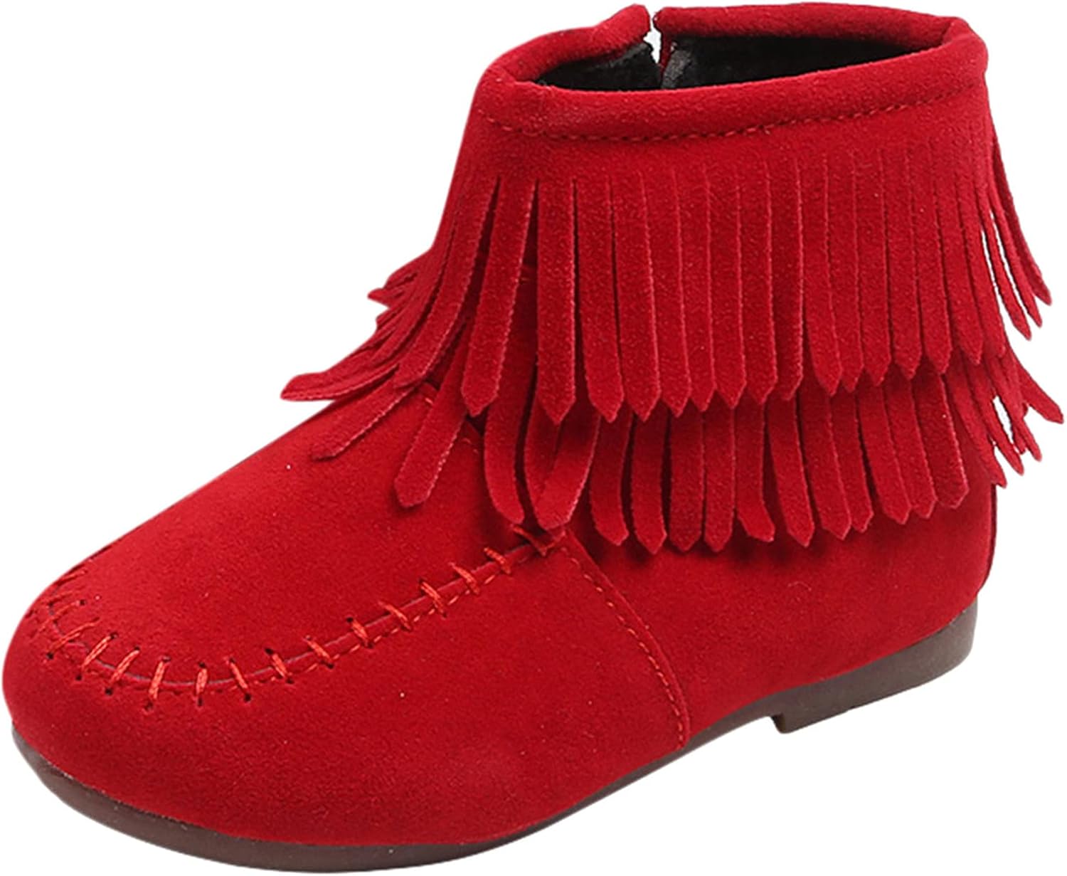 

Детские ботинки EnJoCho для девочек 12 мес. - 6 лет, замшевые ботильоны с кисточками, боковая молния, короткие зимние снежные ботинки, 12-15 Months Infant Red-6#B