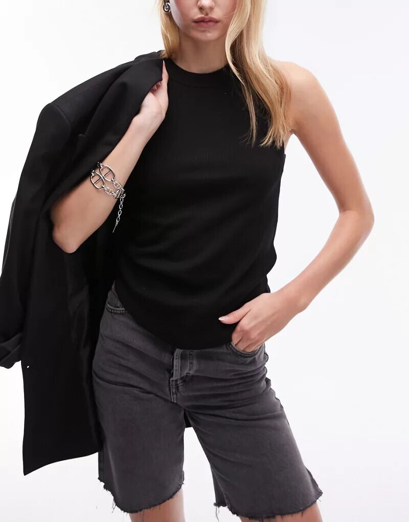 

Черная майка в рубчик Topshop, Черный, Черная майка в рубчик Topshop