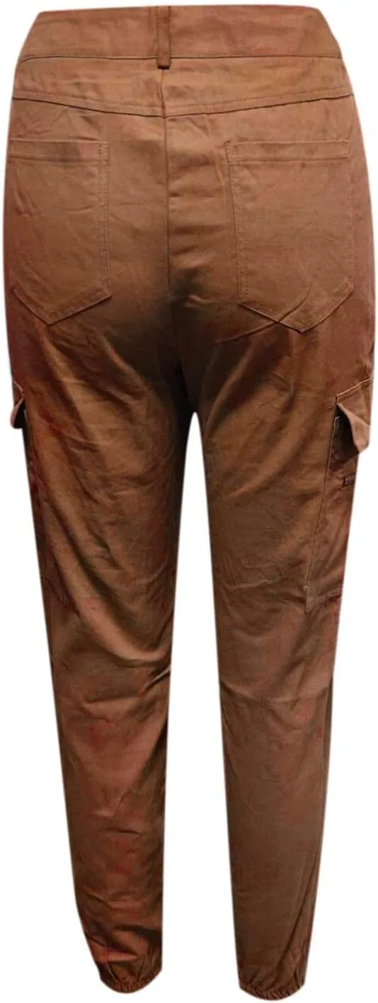 Женские брюки Mid Waist Skinny Casual Jogger Motorcycle Cargo с зауженным кроем, эластичные, с клапанами на карманах Generic, коричневый — фото 4