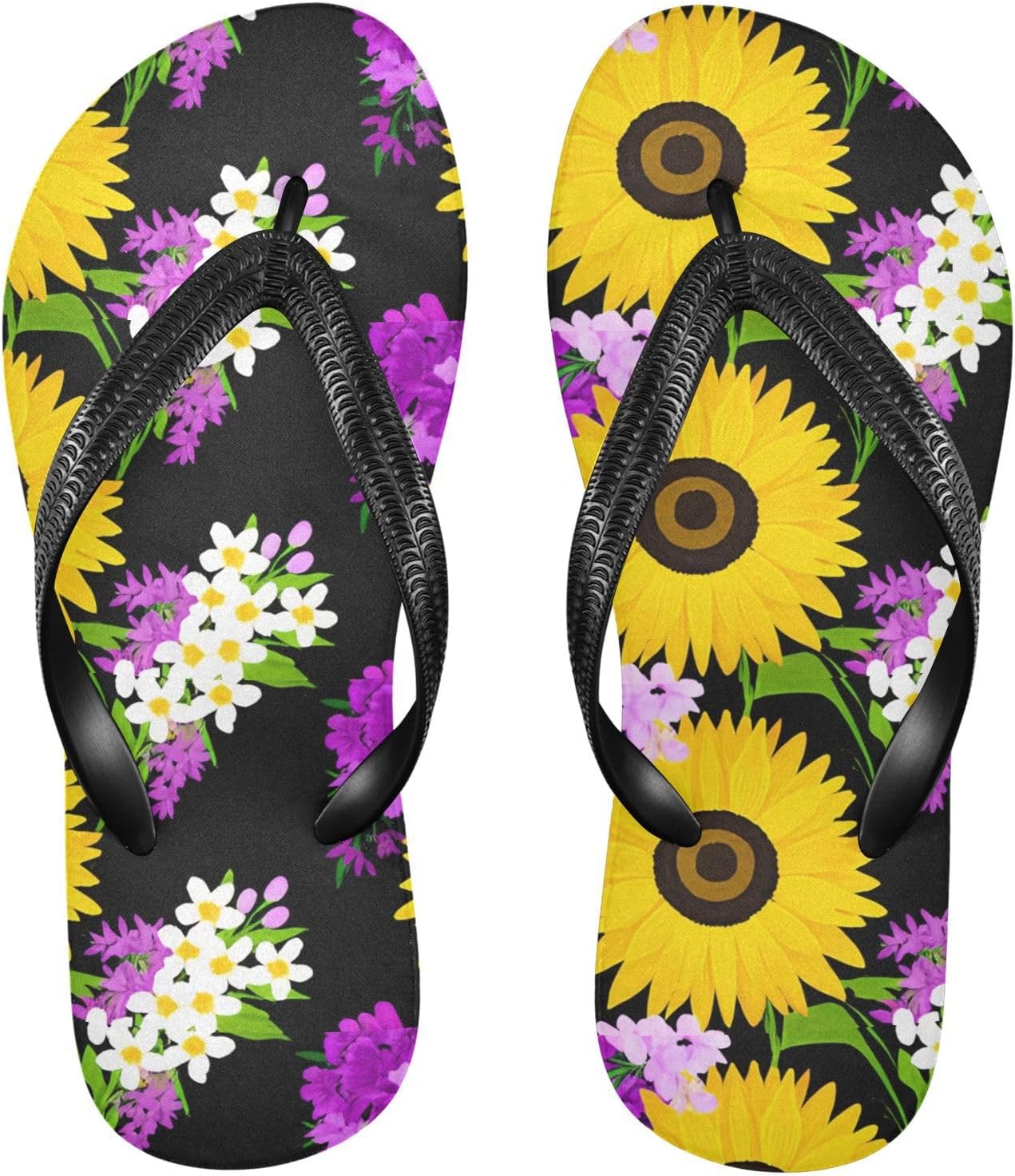 

Мужские и женские пляжные шлепанцы с подсолнухами, черные, резиновые, противоскользящие, летние тапочки для душа и прогулки Sinestour