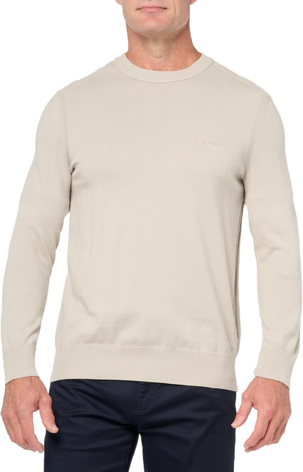 

BOSS Мужской свитер с V-образным вырезом и небольшим логотипом из хлопковой смеси, Navajo Cream