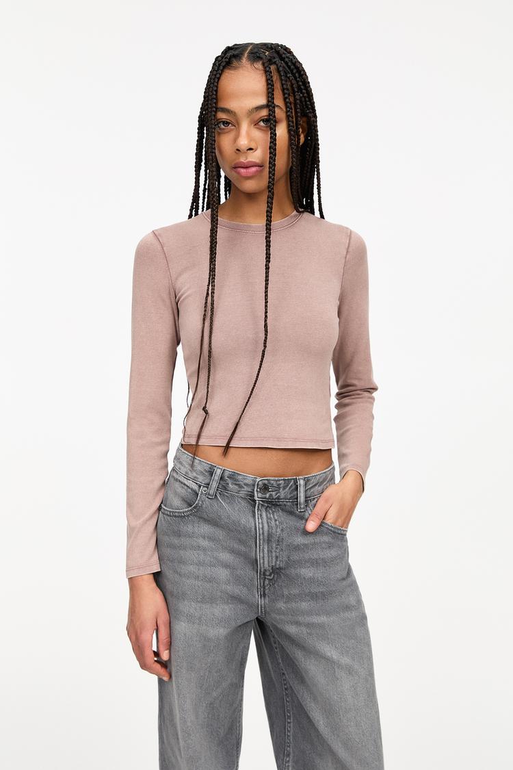 

Футболка с длинным рукавом Pull And Bear, розовый