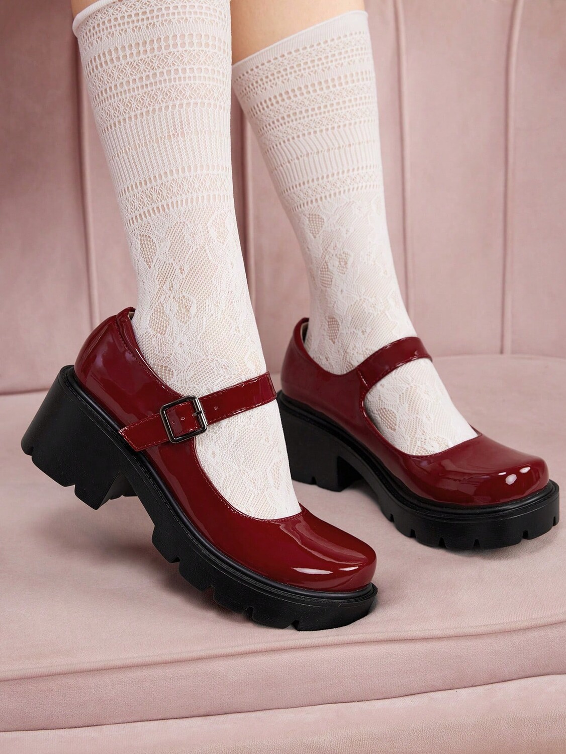 

DOLLMOD, Женская модная вегетарианская обувь, летняя обувь на танкетке и платформе, с красным поясом На Новый год, праздники, лето, распродажи, Хэллоуин, Рождество Cuccoo, белый/бордовый