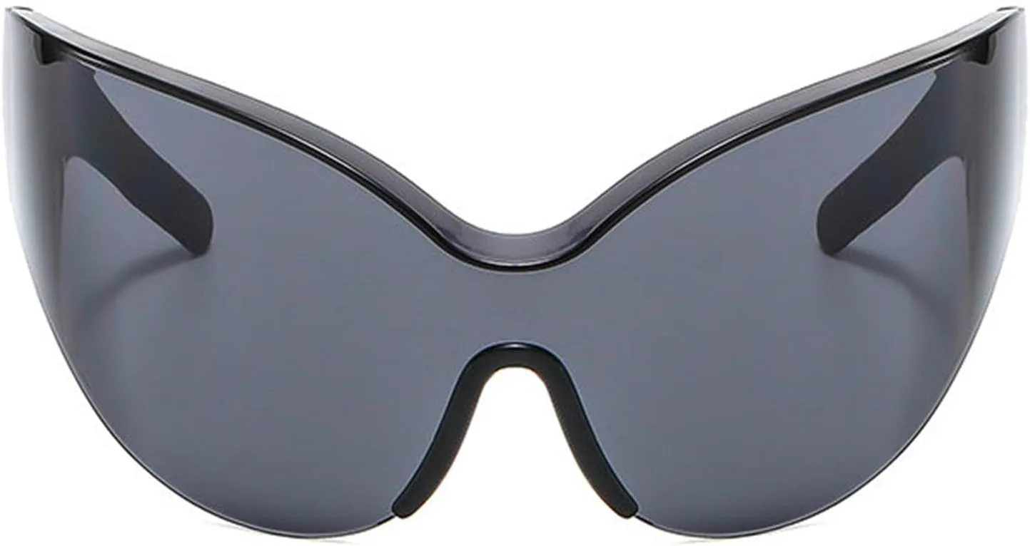 

Солнцезащитные очки Helena Y2K серебристого цвета для женщин, без оправы, солнцезащитные очки-щитки, обтекаемой формы, большие модные эстетичные очки, Black