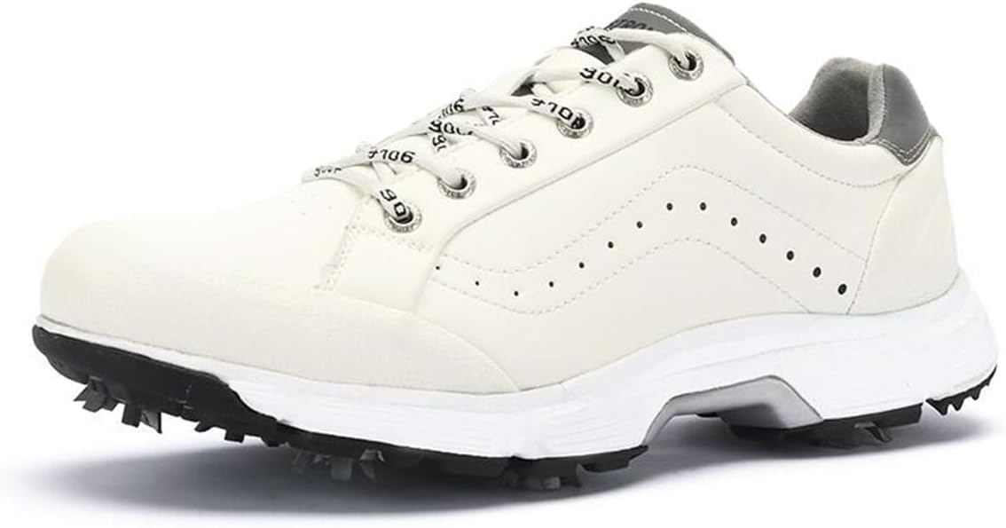 

Мужские гольф-кроссовки с шипами, легкие модные кожаные кроссовки с противоскользящей подошвой, водонепроницаемые спортивные беговые тренеры Omcam, белый