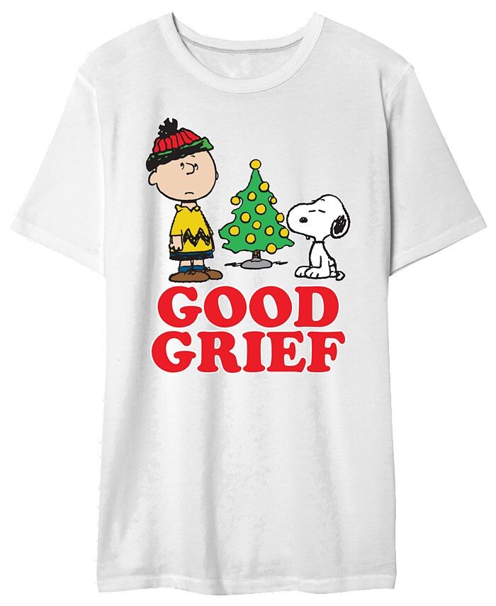 

Мужская футболка с рисунком Charlie Brown Good Greif Holiday AIRWAVES, белый