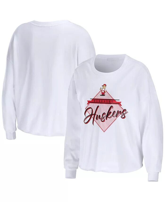 

Женская белая укороченная футболка с длинными рукавами Nebraska Huskers Diamond Wear By Erin Andrews