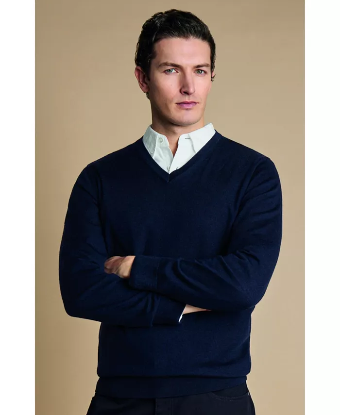 

Мужской свитер с V-образным вырезом из чистой мериносовой шерсти Charles Tyrwhitt, синий