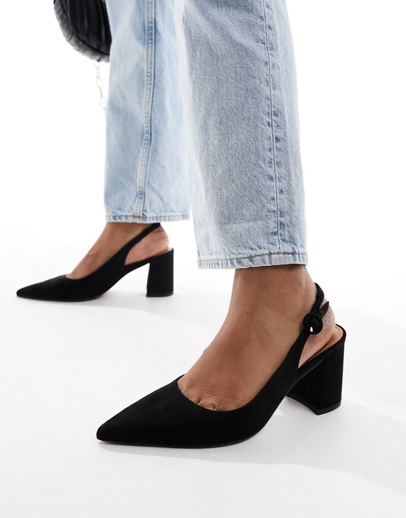 Черные туфли на среднем каблуке с ремешком на спине ASOS DESIGN Sutton