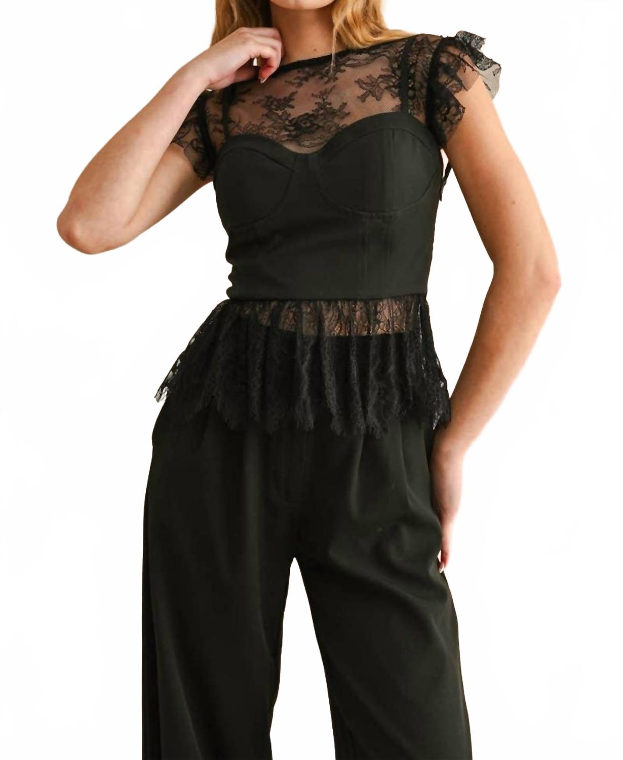 

MIOU MUSE Блузка с баской из кружевной ткани, черная