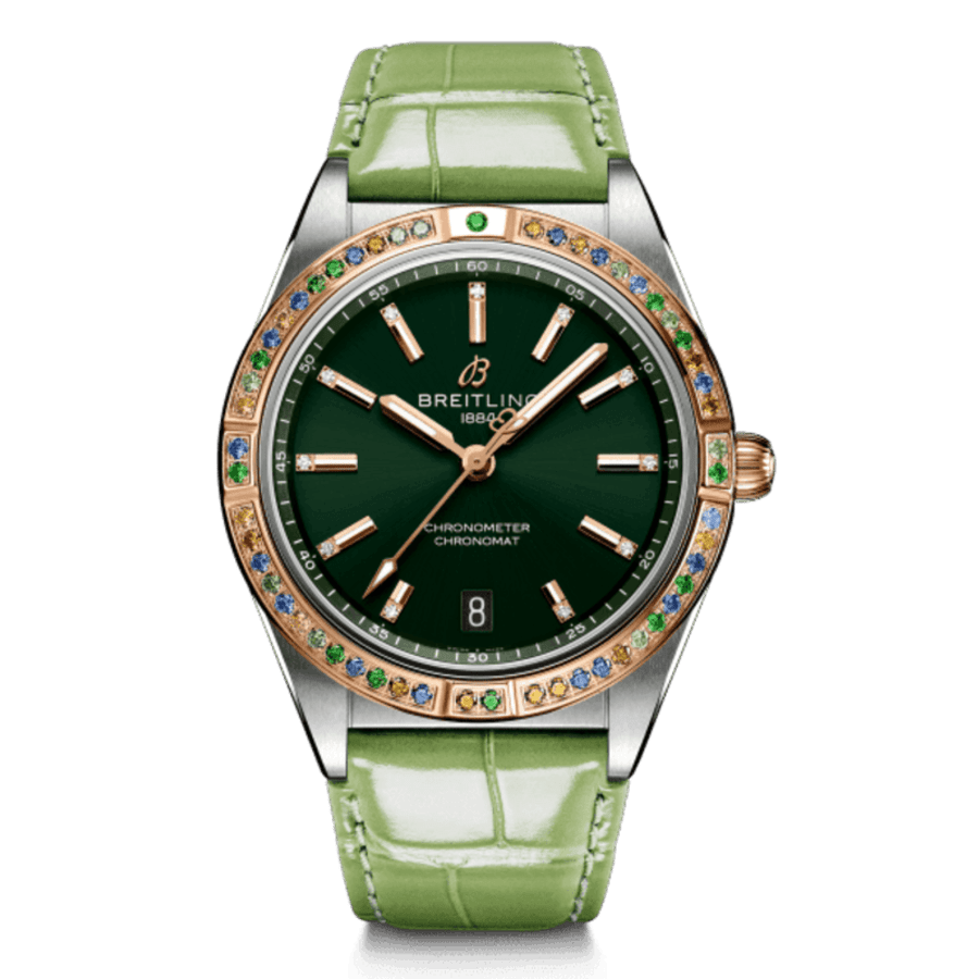 

Женские часы Breitling Chronomat Automatic 36 South Sea Green с кожаным ремешком и циферблатом U10380611L1P1