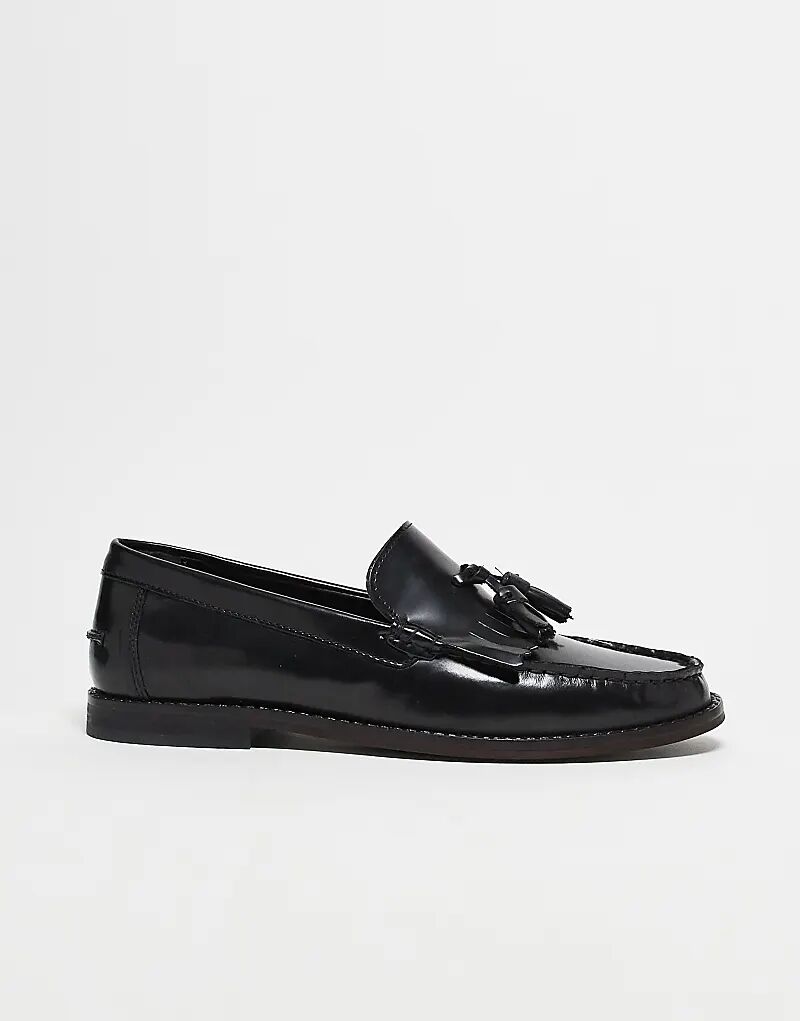 

Мокасины с бахромой из полированной черной кожи ASOS DESIGN