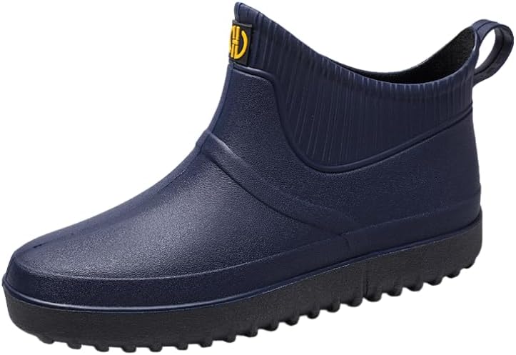 

Мужские резиновые сапоги Hhhchpm, уличные, водонепроницаемые, легко надеваются, с нескользящей подошвой, короткие резиновые сапожки для сада, кухни и улицы, дождевые ботинки, темно-синий