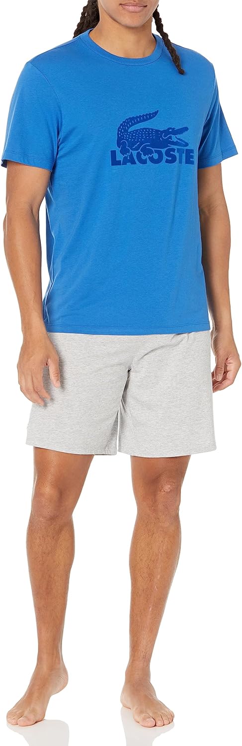 

Lacoste мужской пижамный комплект: футболка и шорты с брендингом, Azure Blue/Imperial Blue/Dove Grey