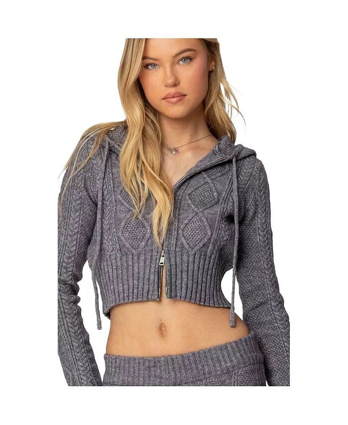 

Женский кардиган с капюшоном Ray Cable Knit Edikted, серый