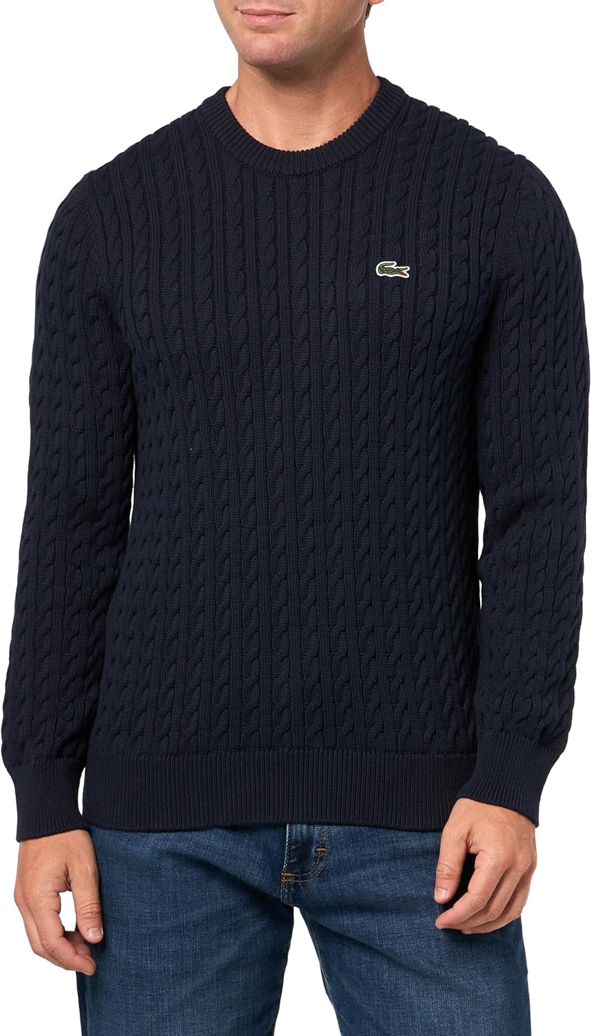 

Lacoste мужской французский модный спорт Regular Fit свитер с длинным рукавом и косой вязкой, Navy Blue/Green