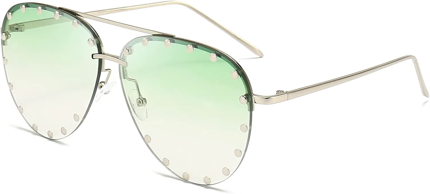 

Женские солнцезащитные очки Dollger Studded, модные очки-авиаторы с металлической оправой и защитой от УФ-излучения UV 400, A5:silver Frames/Gradient Green Lens