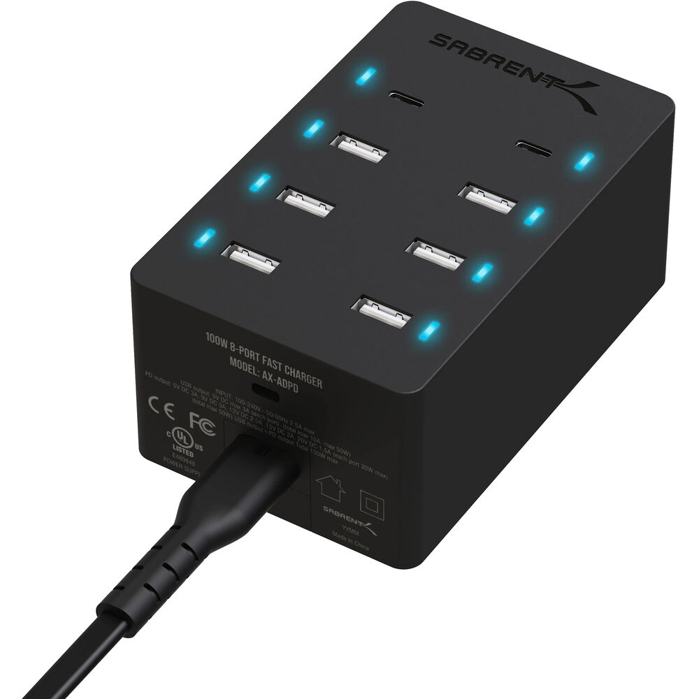 

Зарядное устройство Sabrent 8-Port 100W USB-A/USB-C PD Charger AX-ADPD