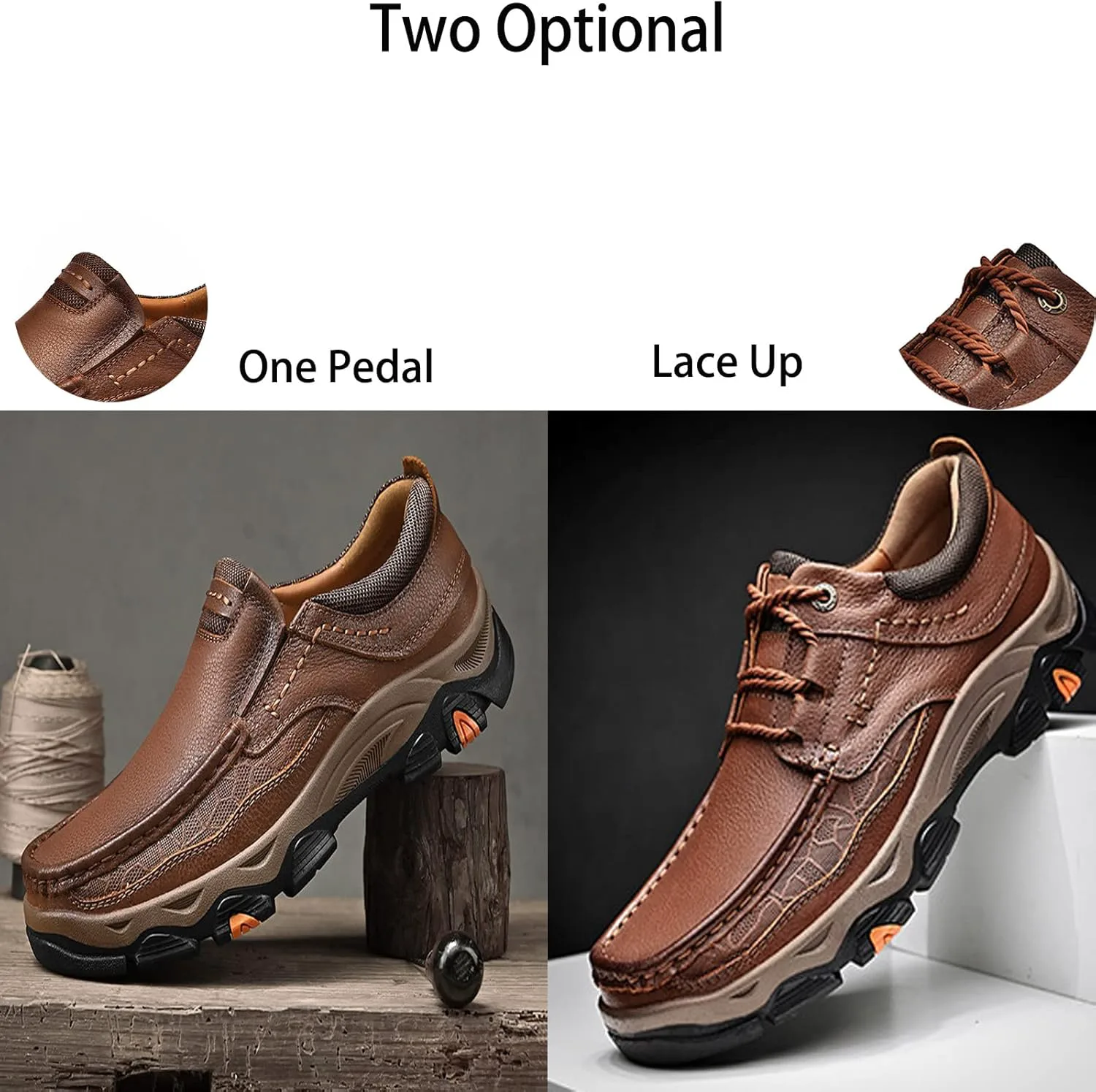 

Мужские кожаные теплые повседневные ботинки на шнуровке средней высоты, уличная мягкая подошва, противоскользящие, дышащие, удобные повседневные ходовые туфли ELSHTIDE, хаки