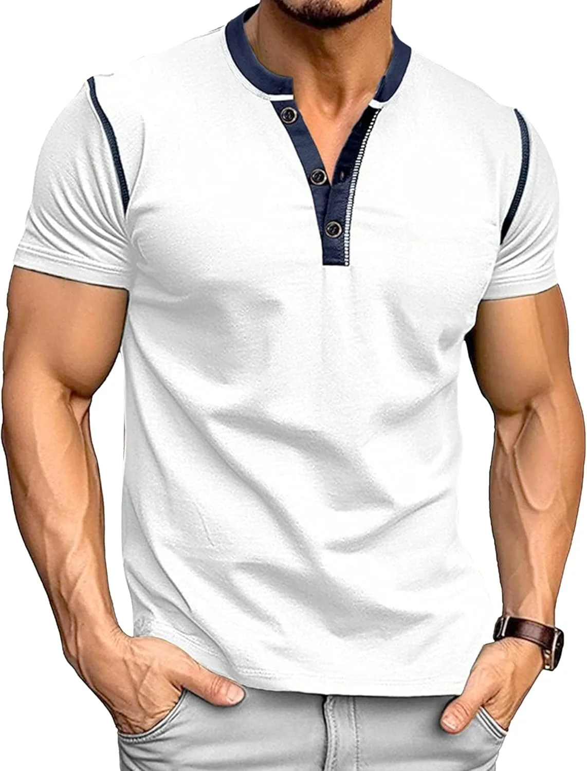 

Мужская футболка с коротким рукавом и четвертью пуговиц Zylphorix