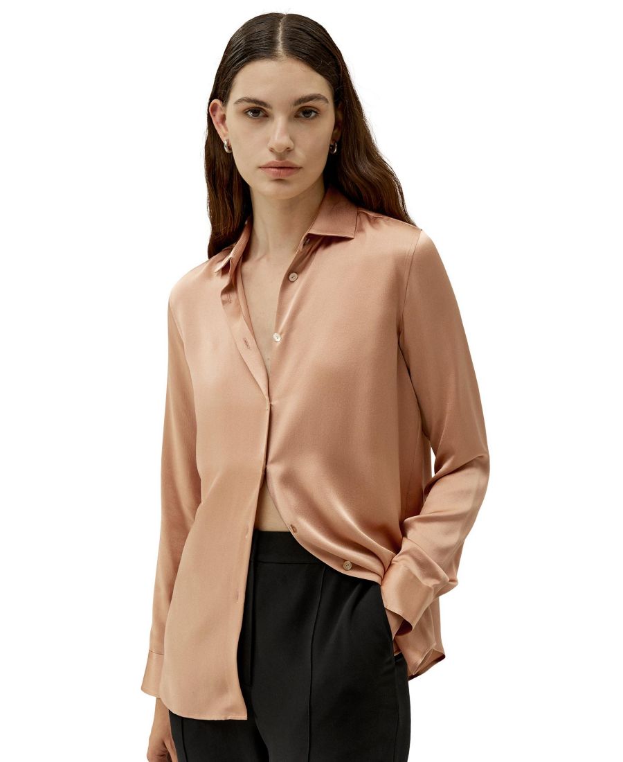 

Женская минималистичная шелковая блузка с планкой и пуговицами из ракушек LILYSILK, Quartz rose