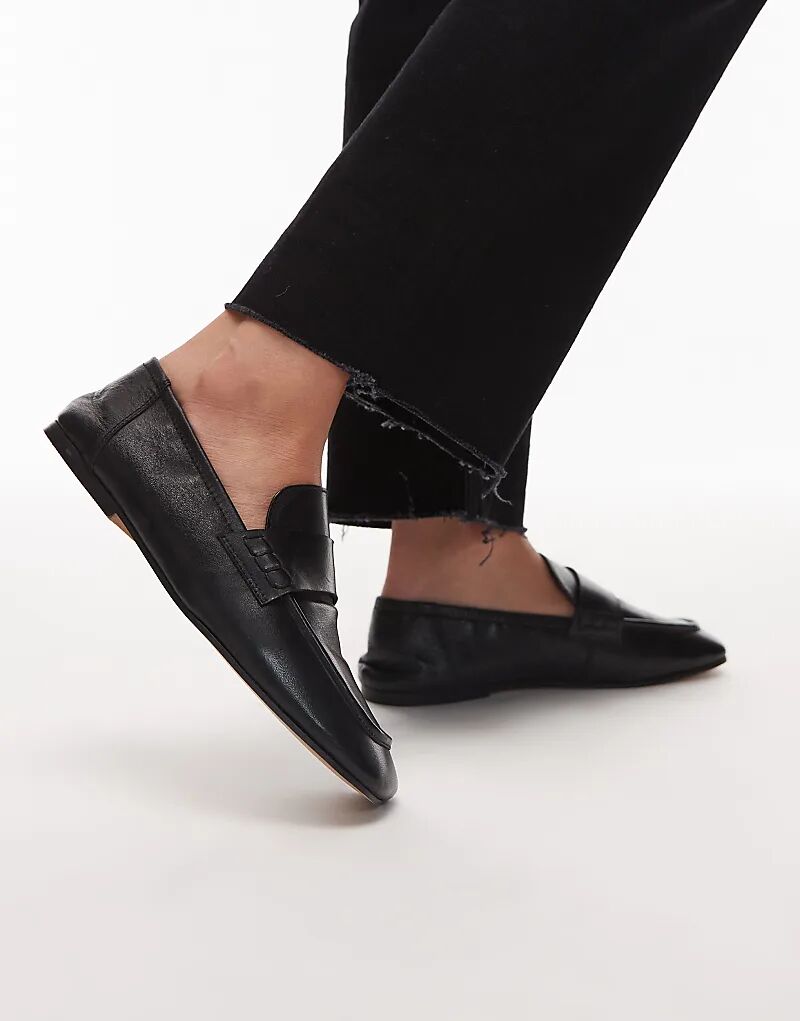 Туфли Topshop Brooks из натуральной кожи со сборками сзади, черного цвета