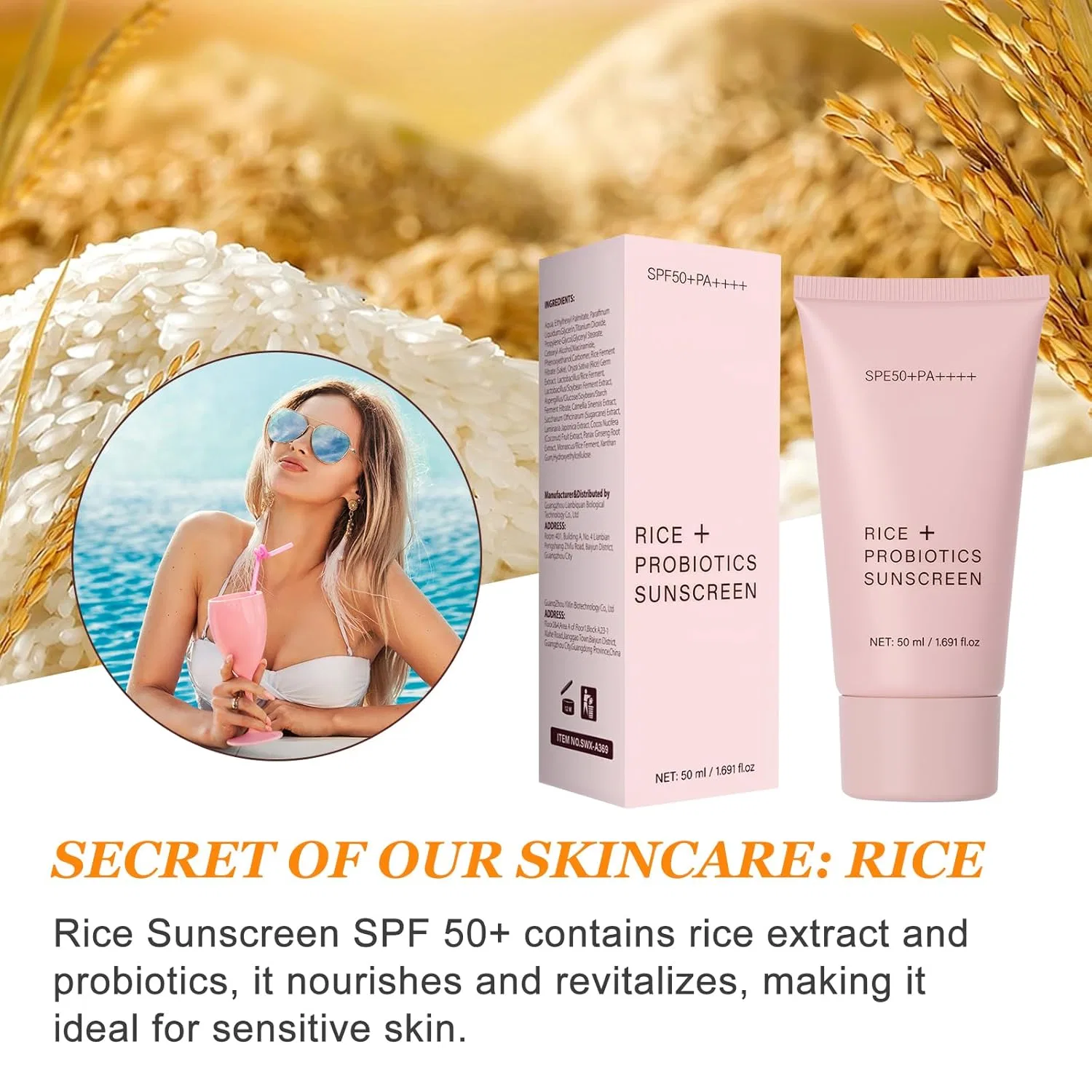 Солнцезащитный крем для лица и тела с пробиотиками и рисом SPF 50 Boloshine — фото 3