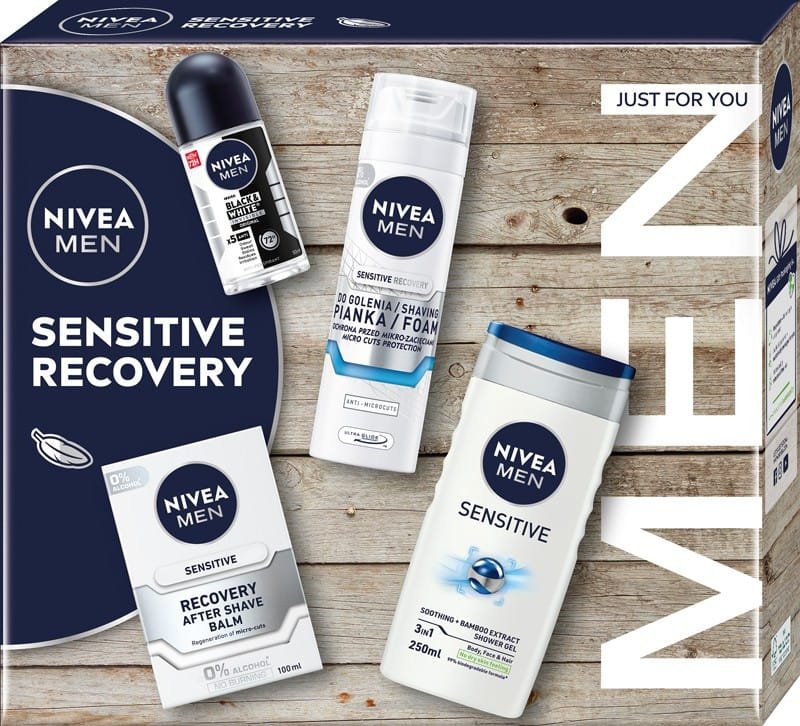 

Набор для чувствительной кожи NIVEA MEN Sensitive Recovery, гель для душа 3 в 1, 250 мл + шариковый антиперспирант, 50 мл + бальзам после бритья, 100 мл + пена для бритья, 200 мл