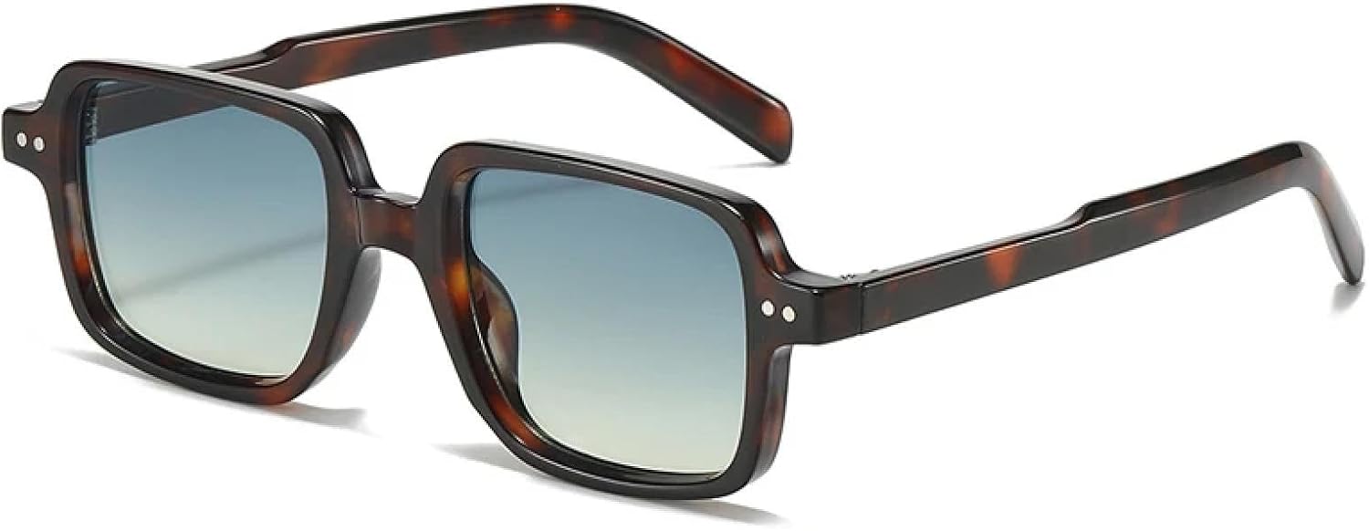 

Винтажные мужские солнцезащитные очки с заклепками, солнцезащитные очки UV400 для женщин в стиле панк, прозрачные градиентные солнцезащитные очки TKKTLLT, Leopard Blue Yellow