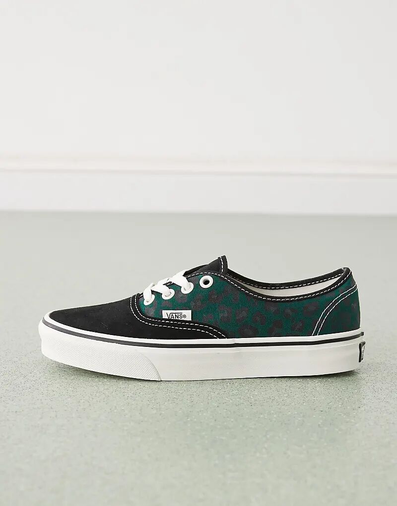 Кроссовки Vans Authentic с леопардовым принтом черного и зеленого цветов — фото 2