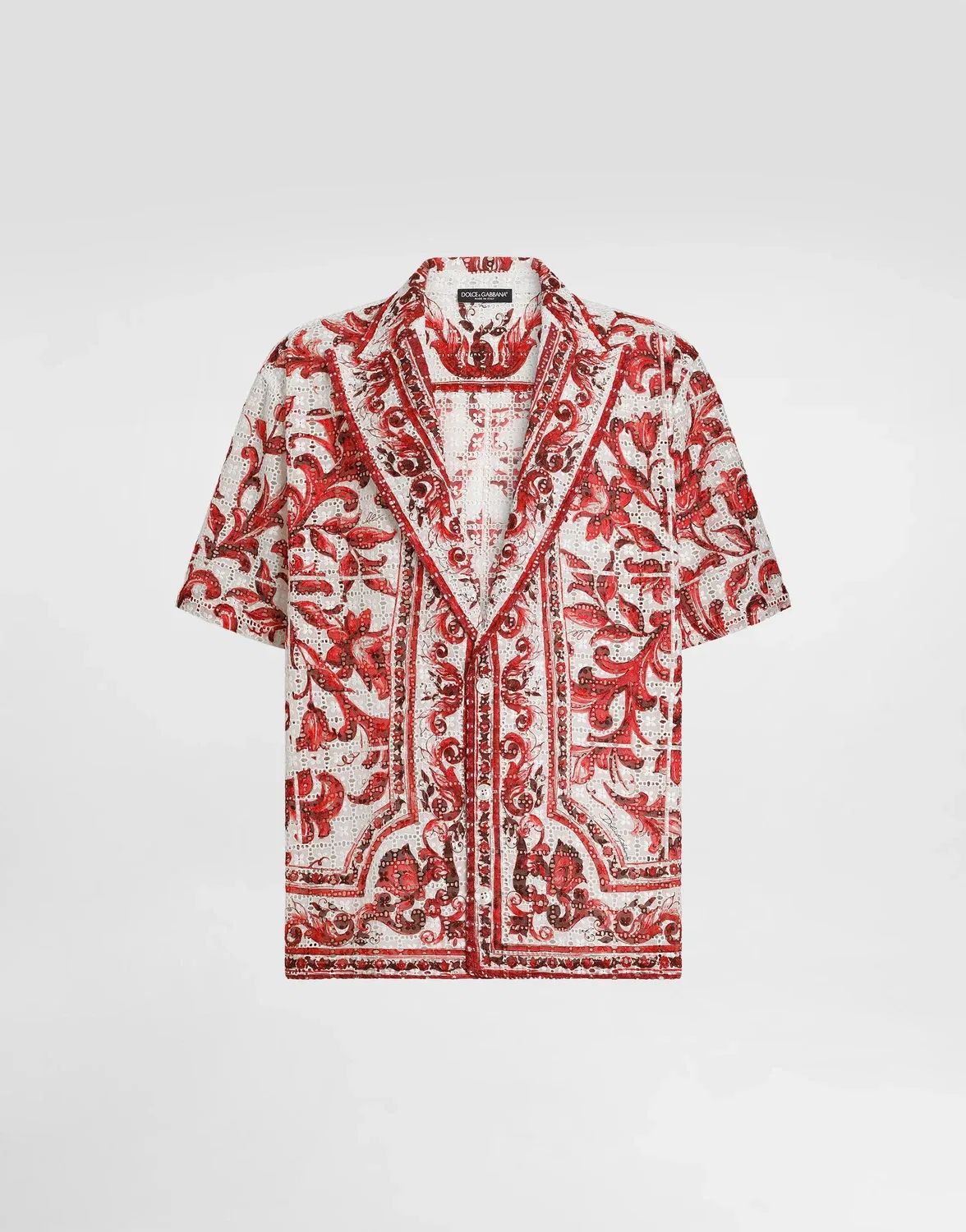 Рубашка «Вэнити» из кружева английская вышивка с принтом «Майолика» DOLCE & GABBANA, бежевый