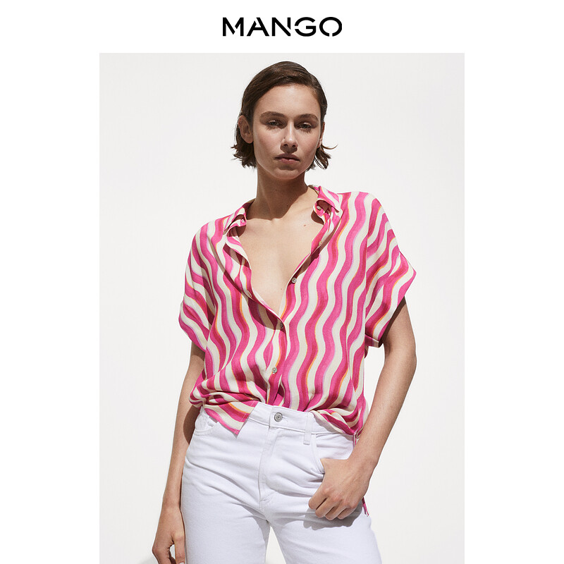 

Женская рубашка Mango с короткими рукавами и принтом, розовый