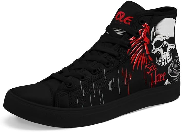 Крутые индивидуальные кроссовки Skull High Tops из холщовой ткани для мужчин и женщин, классические с шнуровкой, готический стиль, повседневные холщовые кроссовки Coolcustomize, Color3 — фото 2