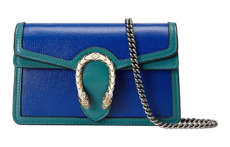 

GUCCI Кожаная сумка Дионис через плечо женская синяя и изумрудно-зеленая