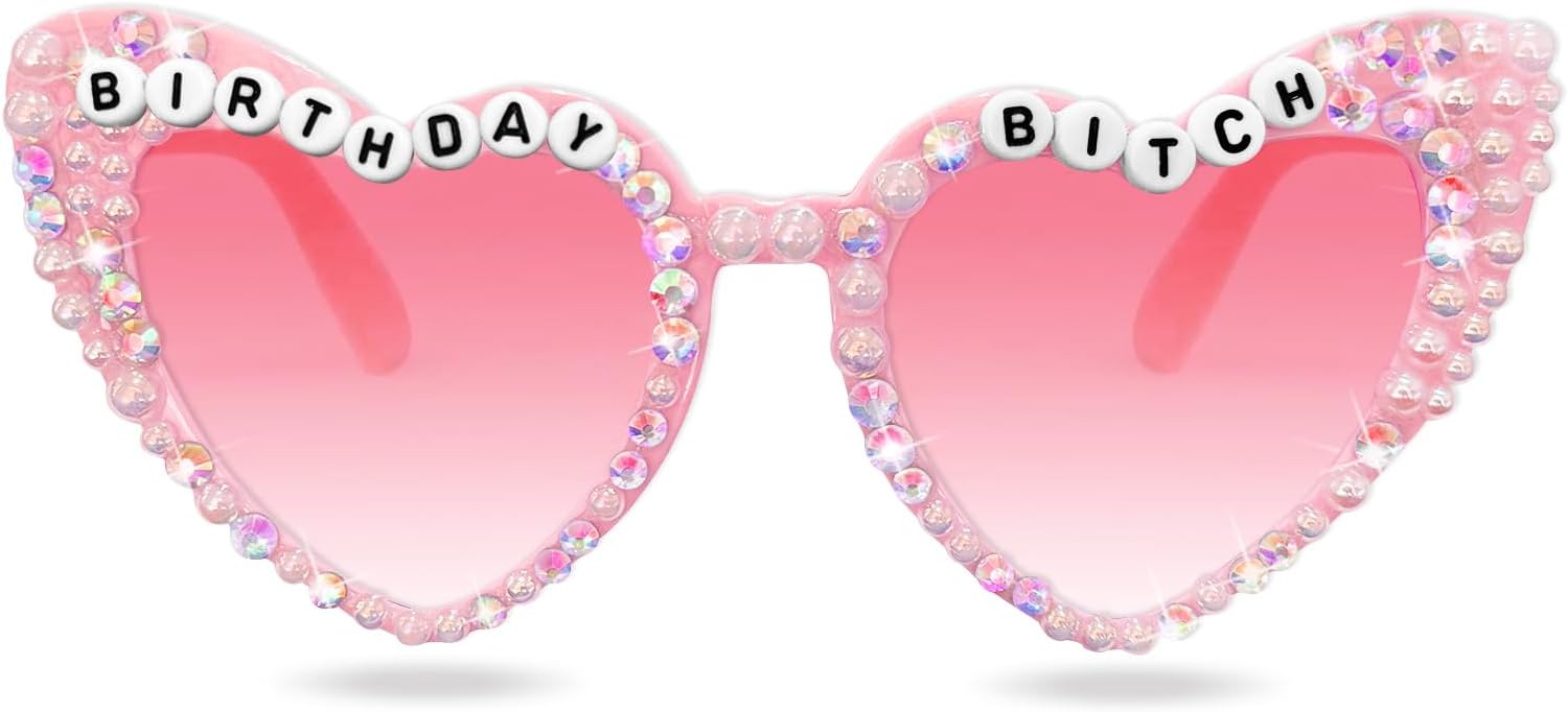 

Солнцезащитные очки для девочек на день рождения - розовые, с блестящими бриллиантами и жемчугом, в стиле «Birthday Bitch», для девочек и женщин, для вечеринки в честь дня рождения Topfunyy, Pink