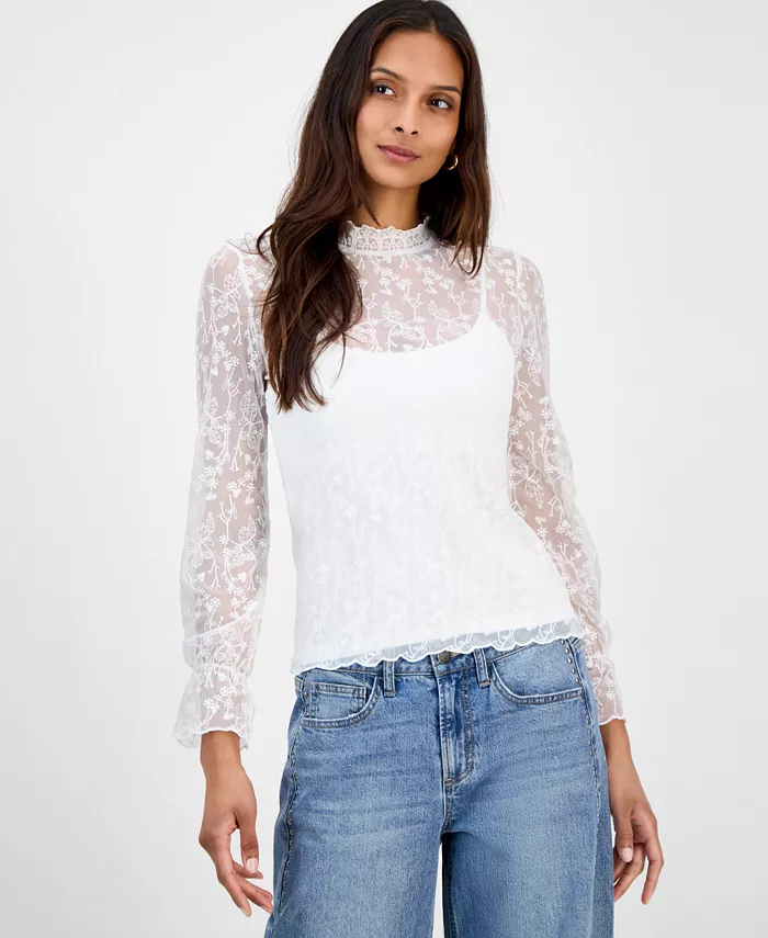 

Женский топ с вышивкой и воротником-стойкой от Macy's Exclusive And Now This, белый