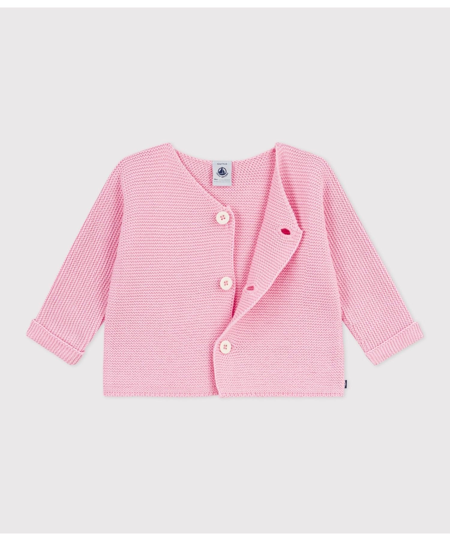 Кардиган, связанный платочной вязкой PETIT BATEAU, Light Pink — фото 2