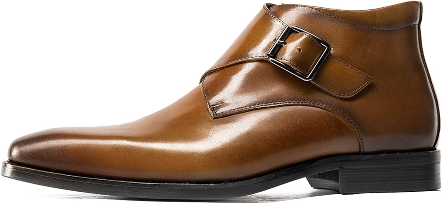 

Мужские короткие сапоги WinDhana с одной пряжкой - цельная кожа, квадратный носок - боковая молния - подкладка из свиной кожи - резиновая подошва - стандартная посадка 25-705, коричневый