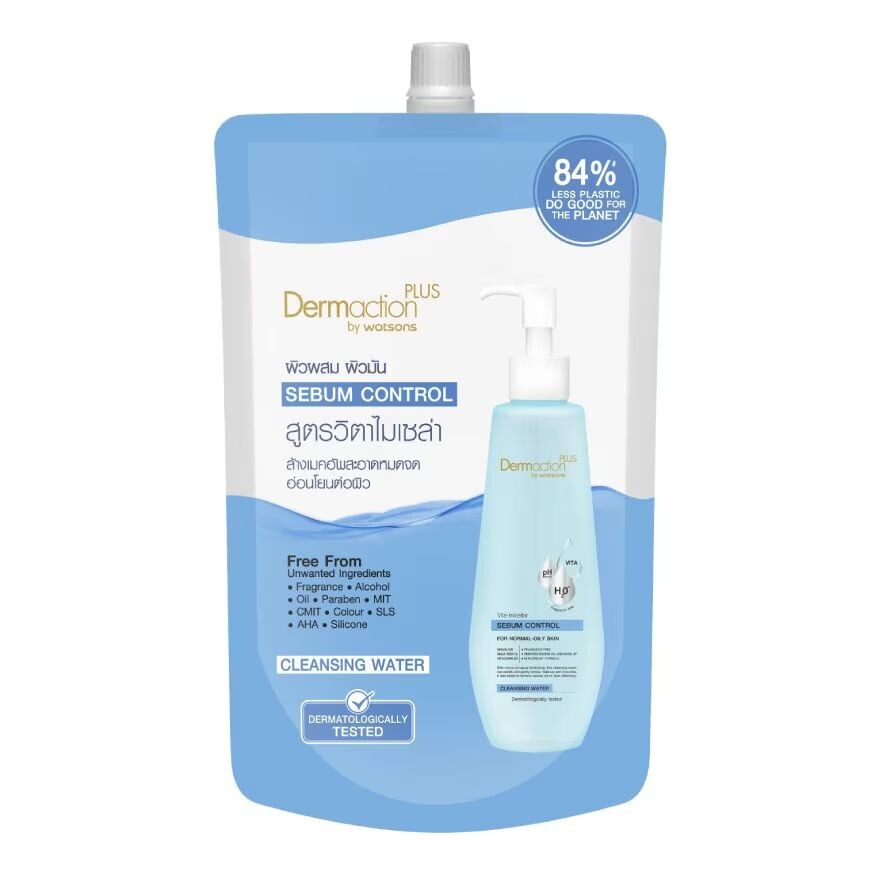 

Dermaction Plus by Watsons Dermaction Plus By Watsons Vita-Мицеллярная очищающая вода для контроля кожного сала, 500 мл, White