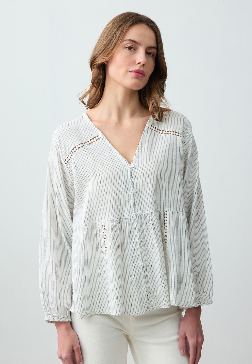 

Блуза RELAXED FIT V-NECK LONG SLEEVE PATTERNED Jimmy Key, кремовый